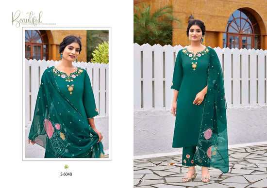 SBS Fashion Pranati 6046–6049 Zara Silk Embroidered Kurti Pant Dupatta Set Wholesale Surat - Amrah Wholesale