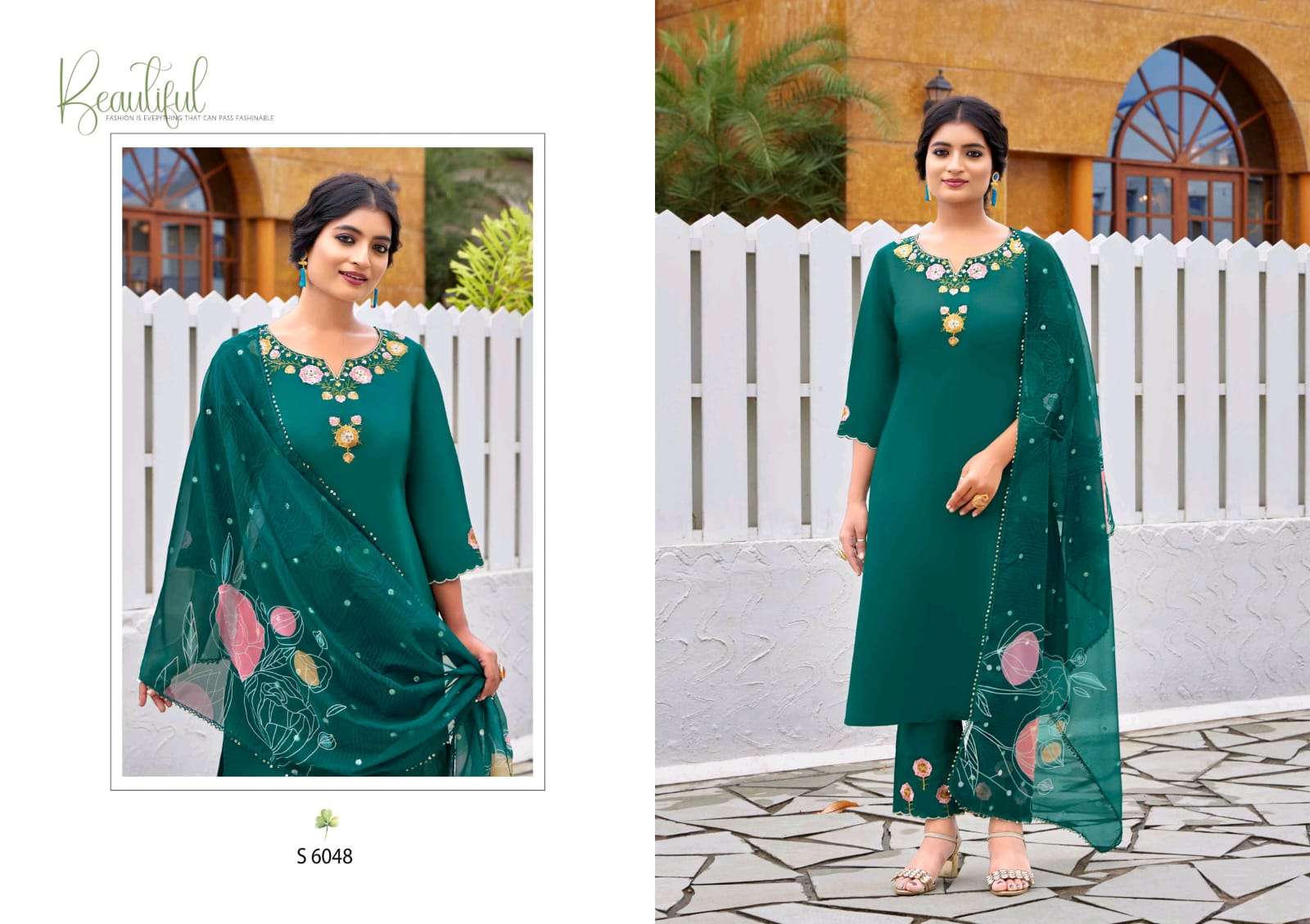 SBS Fashion Pranati 6046–6049 Zara Silk Embroidered Kurti Pant Dupatta Set Wholesale Surat