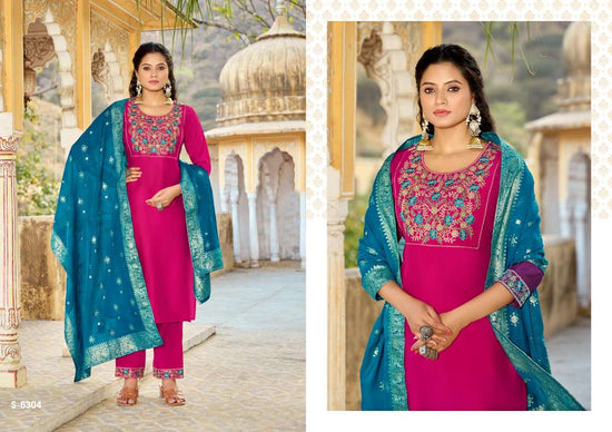 SBS Sudiksha Roman Silk Kurti Pant Dupatta Set Wholesale Catalogue - Amrah Wholesale