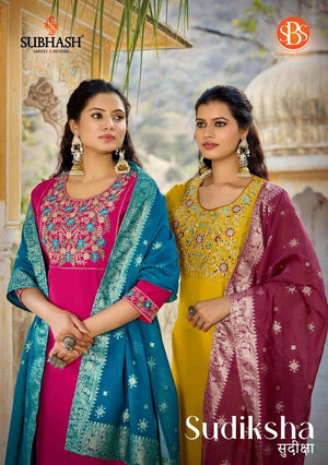 SBS Sudiksha Roman Silk Kurti Pant Dupatta Set Wholesale Catalogue - Amrah Wholesale