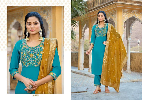 SBS Sudiksha Roman Silk Kurti Pant Dupatta Set Wholesale Catalogue - Amrah Wholesale