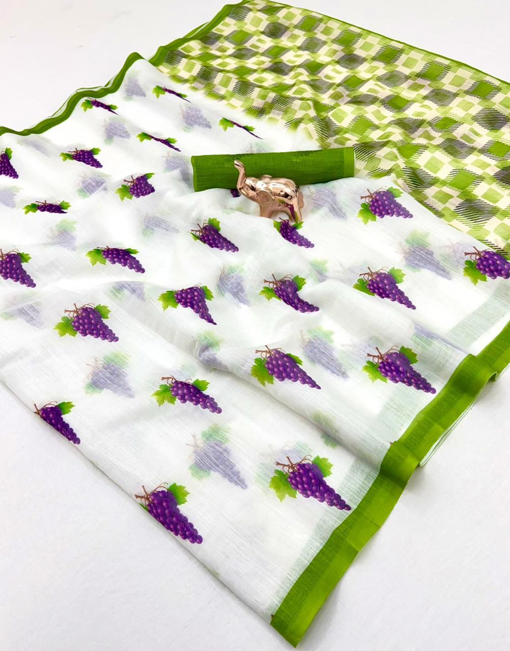 Sccf Falafal Soft Linen Printed Saree