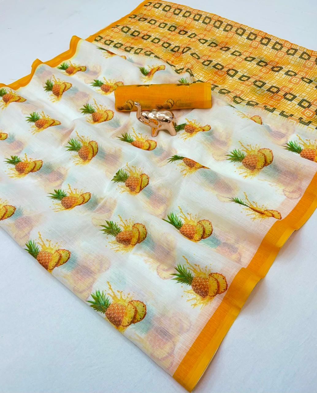 Sccf Falafal Soft Linen Printed Saree
