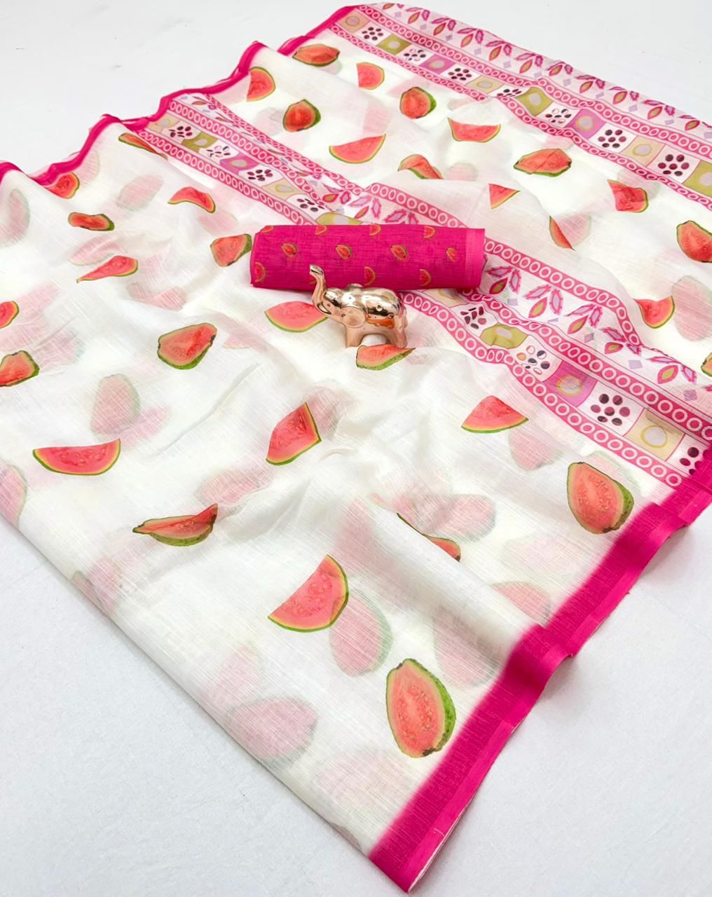 Sccf Falafal Soft Linen Printed Saree