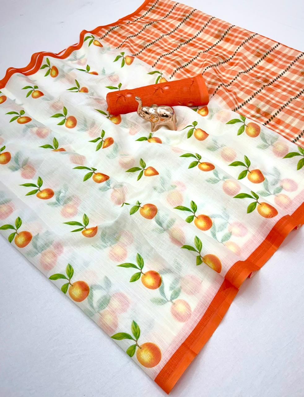 Sccf Falafal Soft Linen Printed Saree