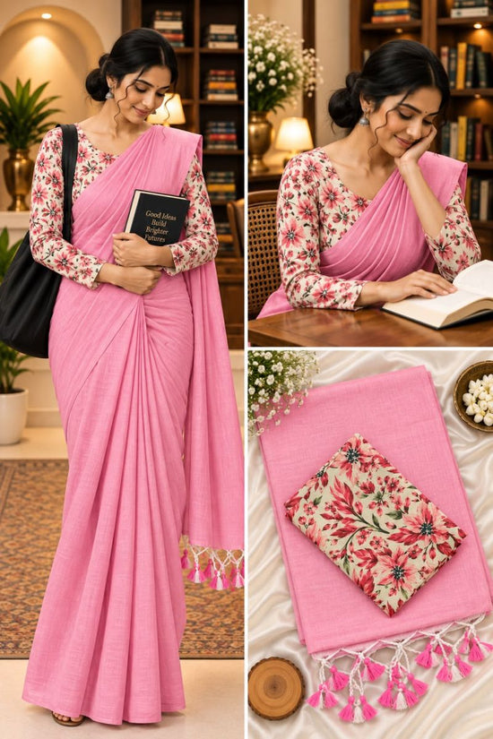 Sccf Office A Khadi Cotton Printed Office Wear Saree Set