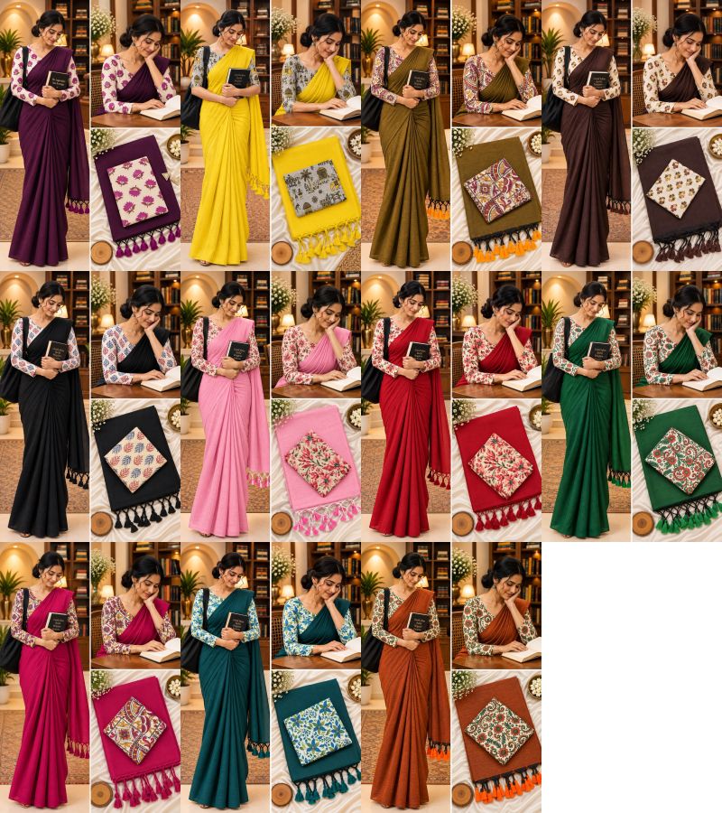 Sccf Office A Khadi Cotton Printed Office Wear Saree Set