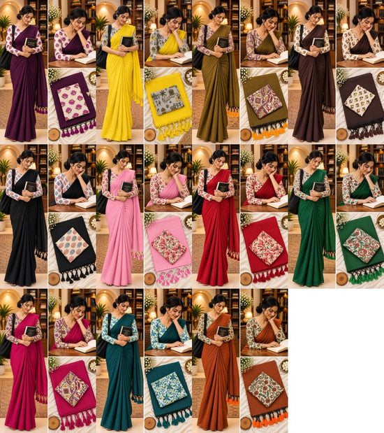 Sccf Office A Khadi Cotton Printed Office Wear Saree Set