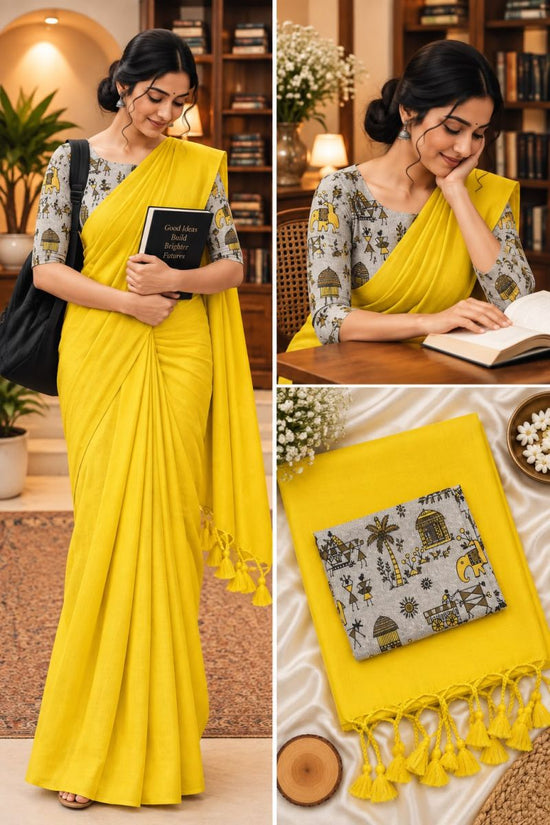 Sccf Office A Khadi Cotton Printed Office Wear Saree Set