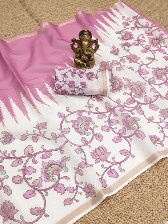 Scmg Flora E Linen Floral Woven Saree
