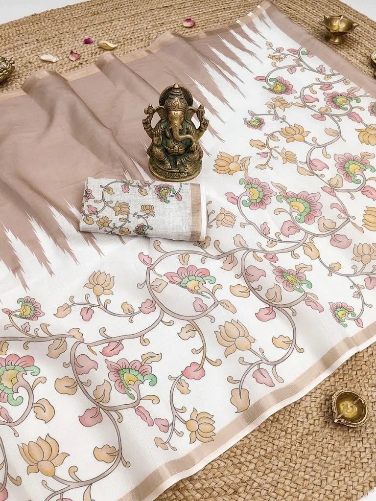 Scmg Flora E Linen Floral Woven Saree - Amrah Wholesale