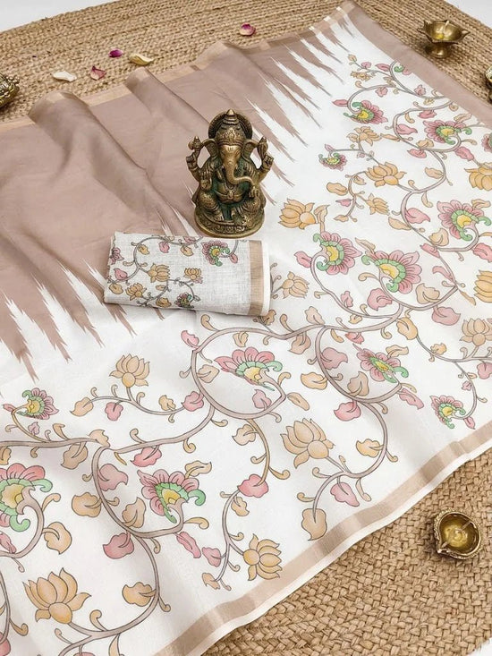 Scmg Flora E Linen Floral Woven Saree - Amrah Wholesale