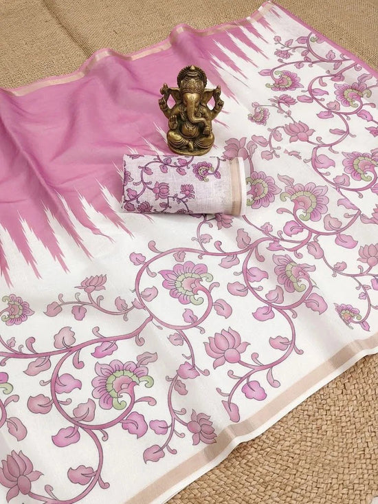 Scmg Flora E Linen Floral Woven Saree - Amrah Wholesale