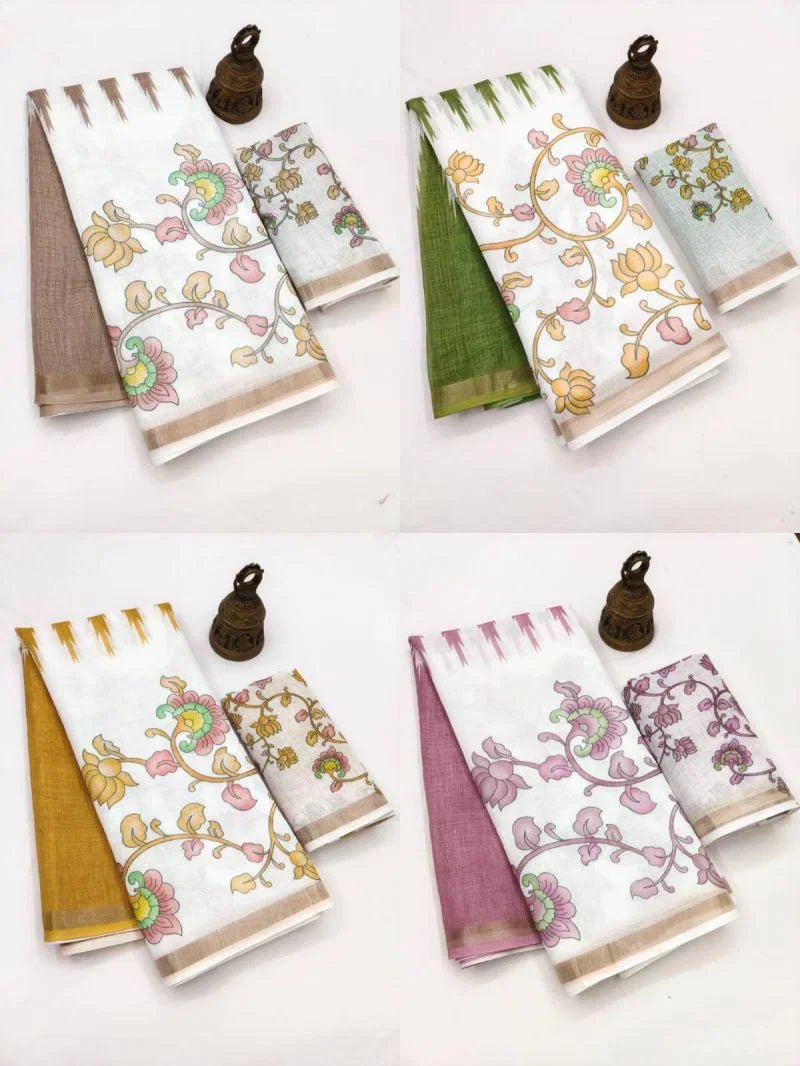 Scmg Flora E Linen Floral Woven Saree - Amrah Wholesale