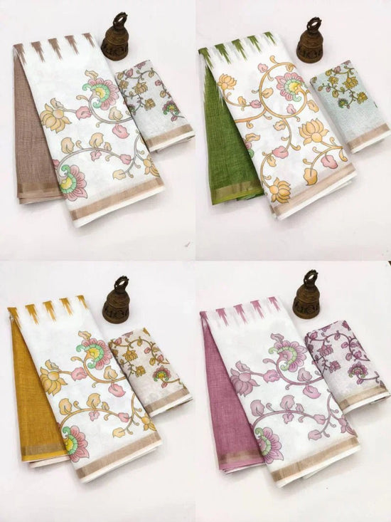 Scmg Flora E Linen Floral Woven Saree - Amrah Wholesale