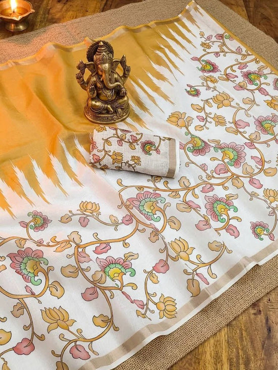 Scmg Flora E Linen Floral Woven Saree - Amrah Wholesale