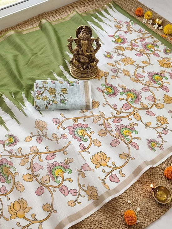 Scmg Flora E Linen Floral Woven Saree - Amrah Wholesale