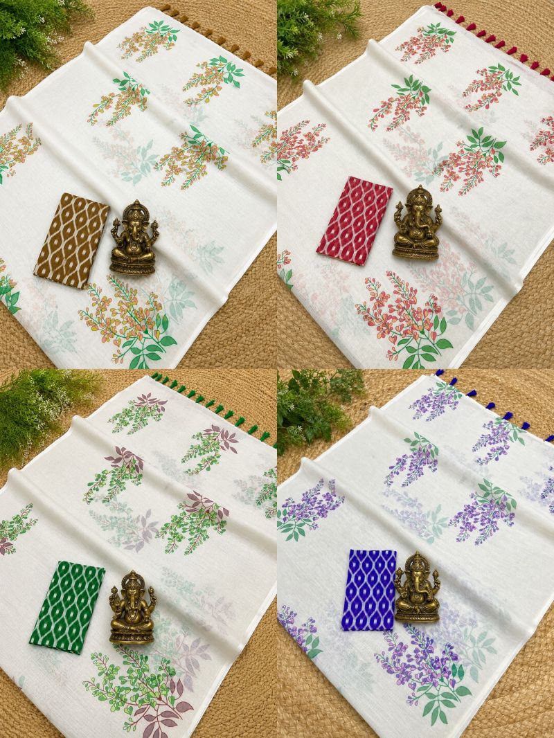 Scmg Flora F Linen Floral Printed Saree - Amrah Wholesale