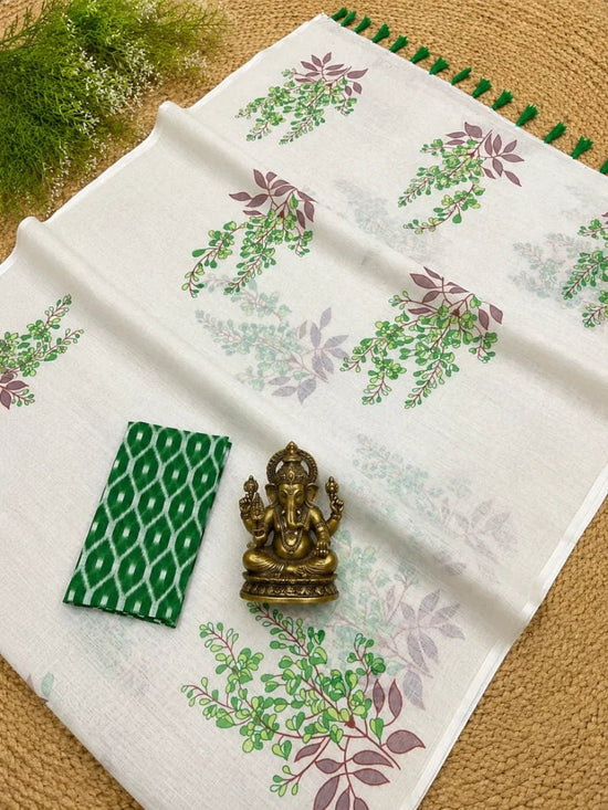 Scmg Flora F Linen Floral Printed Saree - Amrah Wholesale