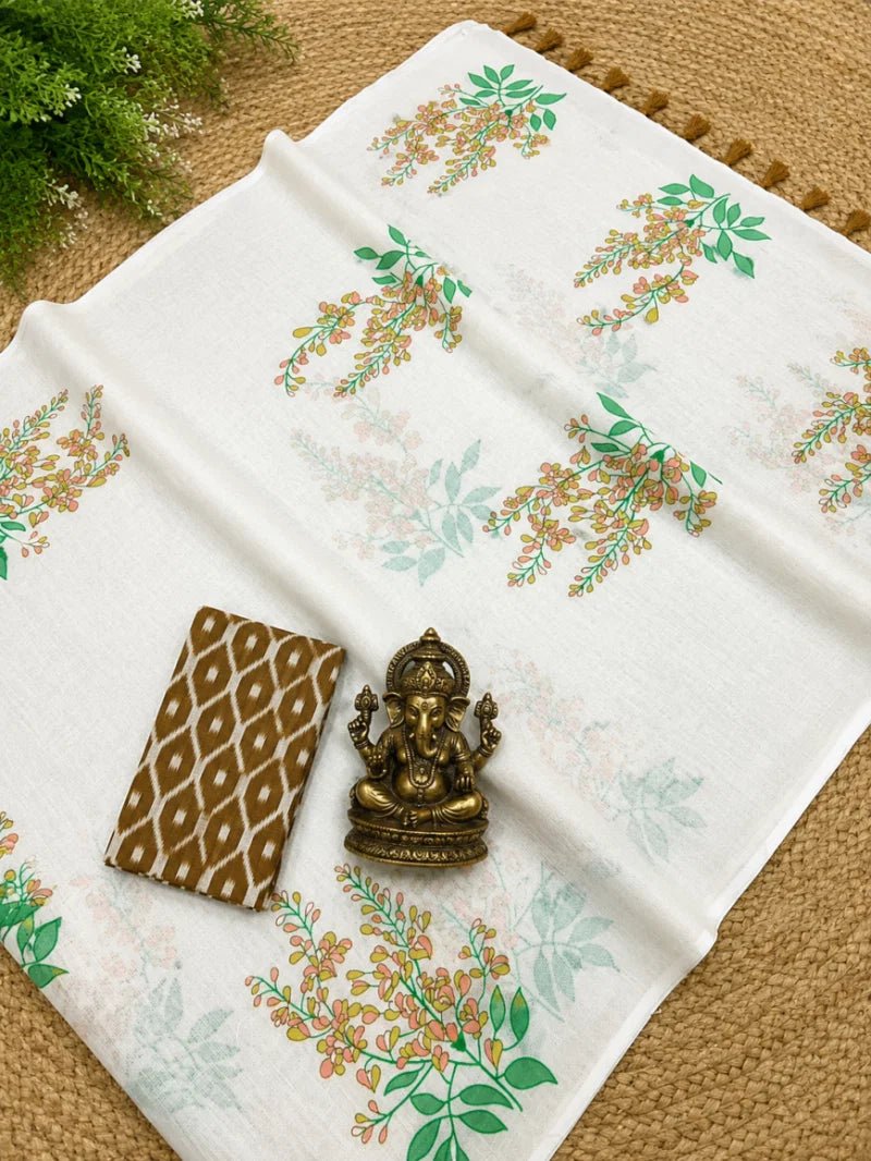 Scmg Flora F Linen Floral Printed Saree - Amrah Wholesale