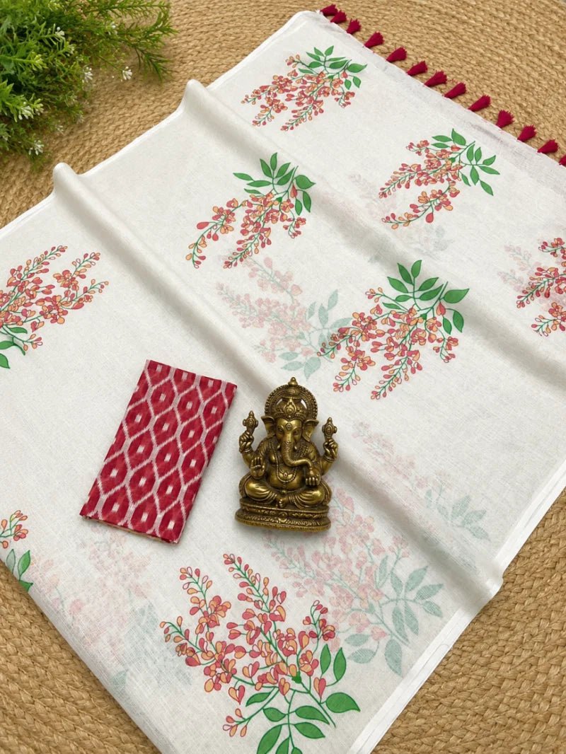 Scmg Flora F Linen Floral Printed Saree - Amrah Wholesale