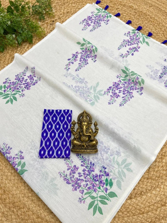 Scmg Flora F Linen Floral Printed Saree - Amrah Wholesale