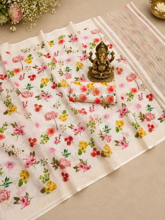SCMG Flora H Soft Linen Floral Printed Saree Collection - Amrah Wholesale