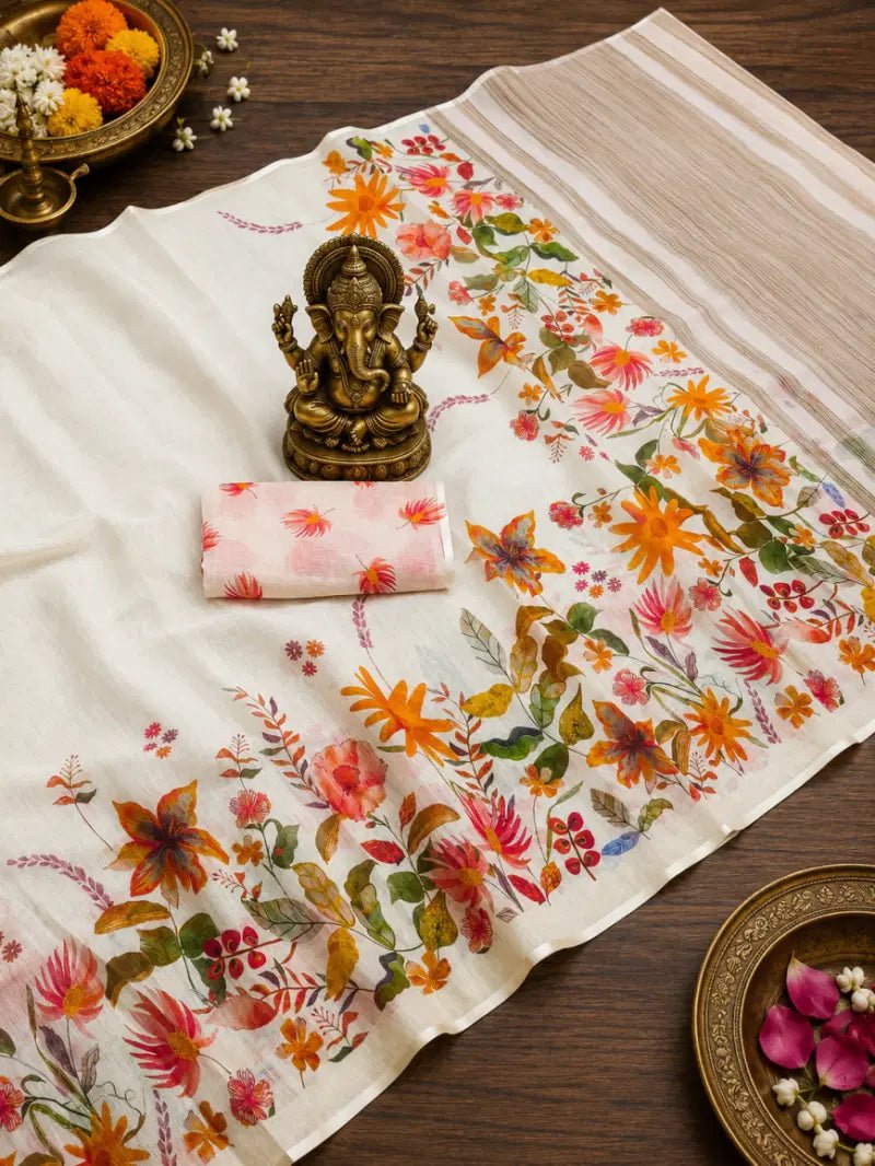 SCMG Flora H Soft Linen Floral Printed Saree Collection - Amrah Wholesale