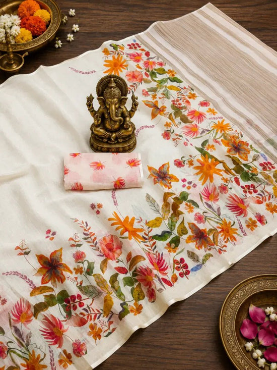 SCMG Flora H Soft Linen Floral Printed Saree Collection - Amrah Wholesale