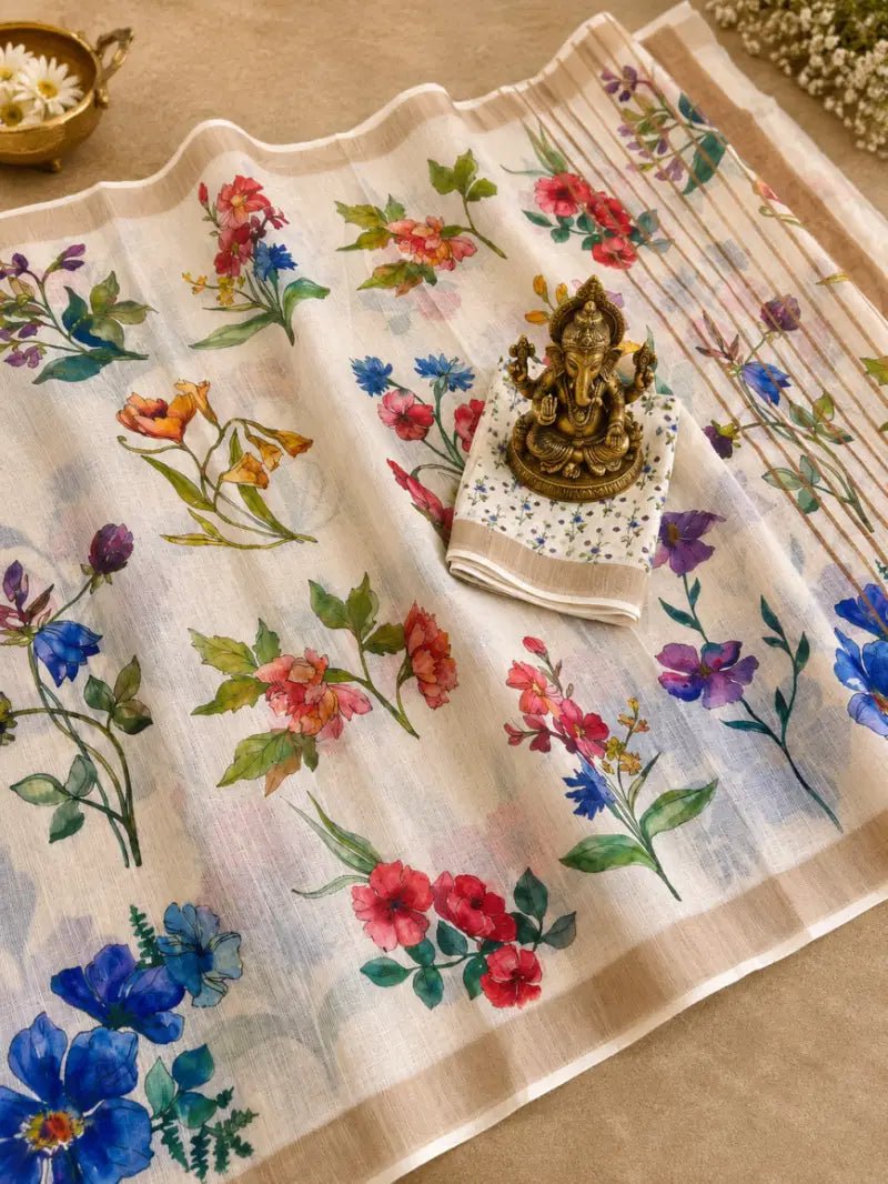 SCMG Flora H Soft Linen Floral Printed Saree Collection - Amrah Wholesale