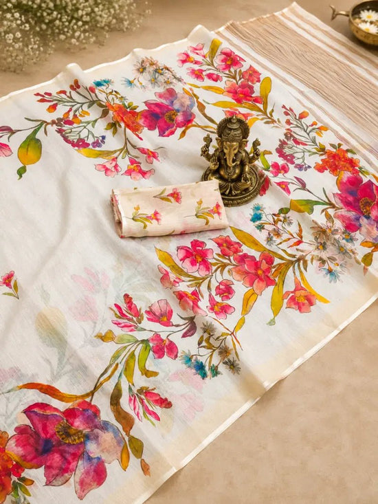 SCMG Flora H Soft Linen Floral Printed Saree Collection - Amrah Wholesale