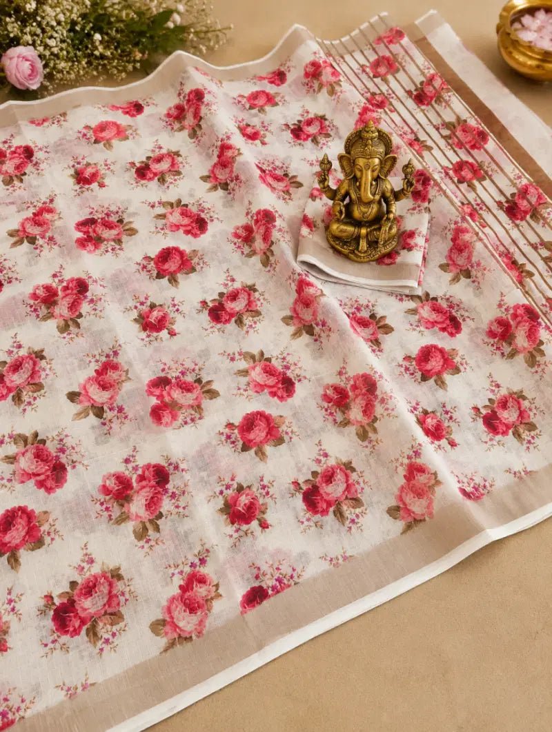 SCMG Flora H Soft Linen Floral Printed Saree Collection - Amrah Wholesale