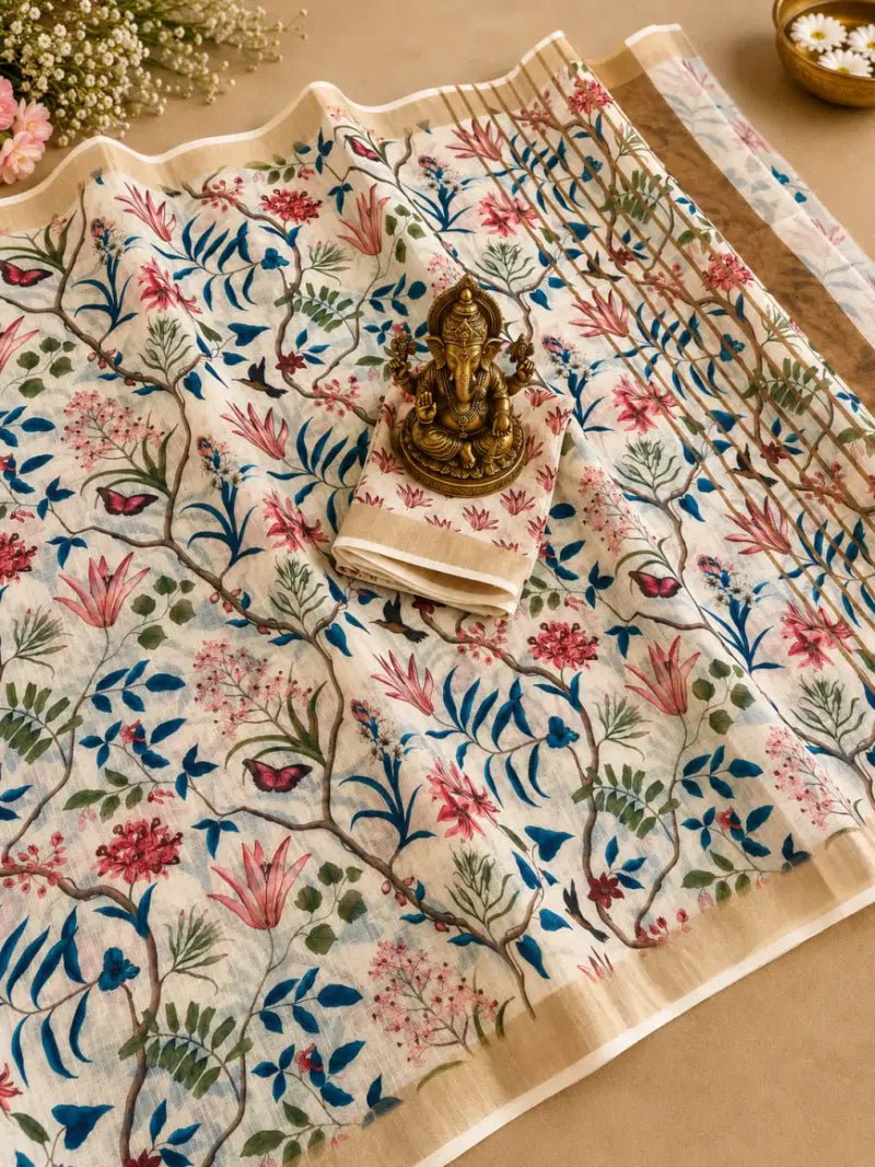 SCMG Flora H Soft Linen Floral Printed Saree Collection - Amrah Wholesale