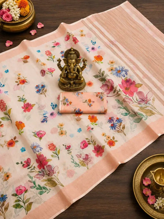 SCMG Flora H Soft Linen Floral Printed Saree Collection - Amrah Wholesale