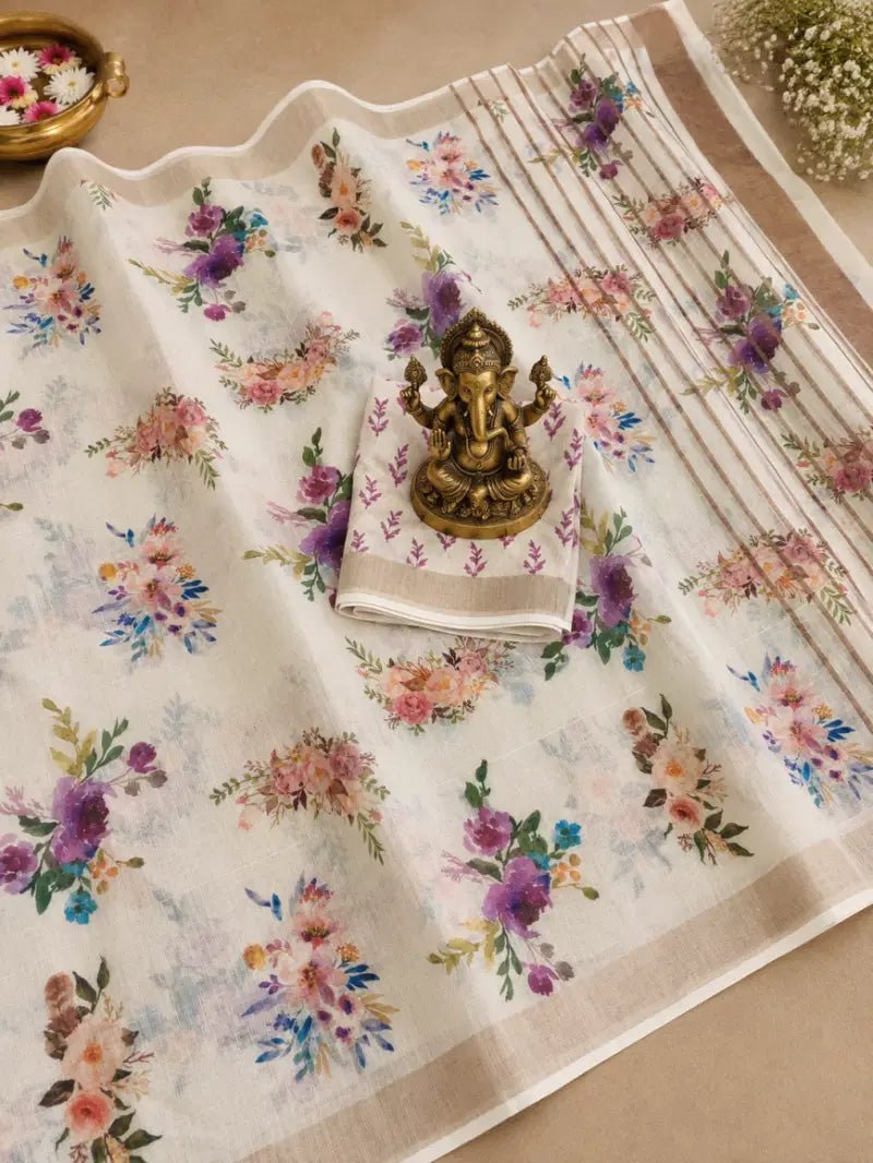 SCMG Flora H Soft Linen Floral Printed Saree Collection - Amrah Wholesale