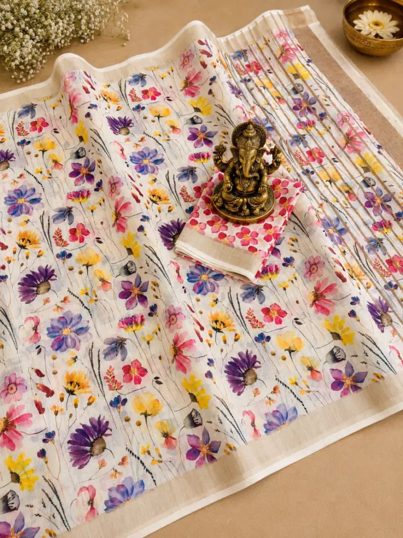 SCMG Flora H Soft Linen Floral Printed Saree Collection - Amrah Wholesale