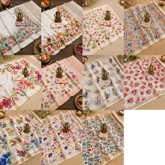 SCMG Flora H Soft Linen Floral Printed Saree Collection - Amrah Wholesale