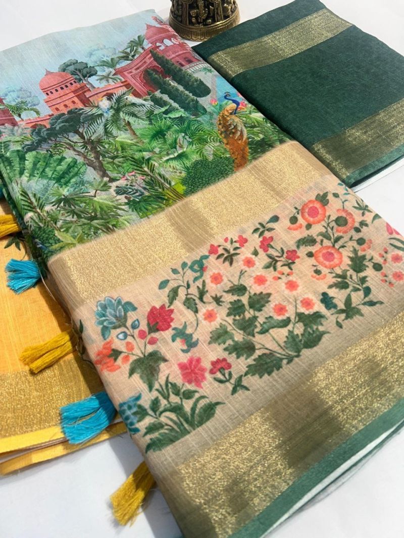 Scmg Pichwai C Linen Printed Fancy Saree - Amrah Wholesale