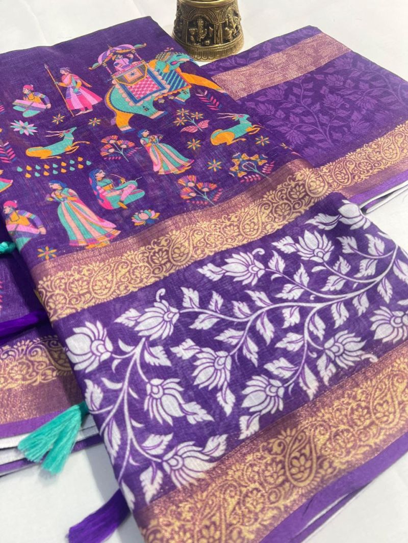 Scmg Pichwai C Linen Printed Fancy Saree - Amrah Wholesale