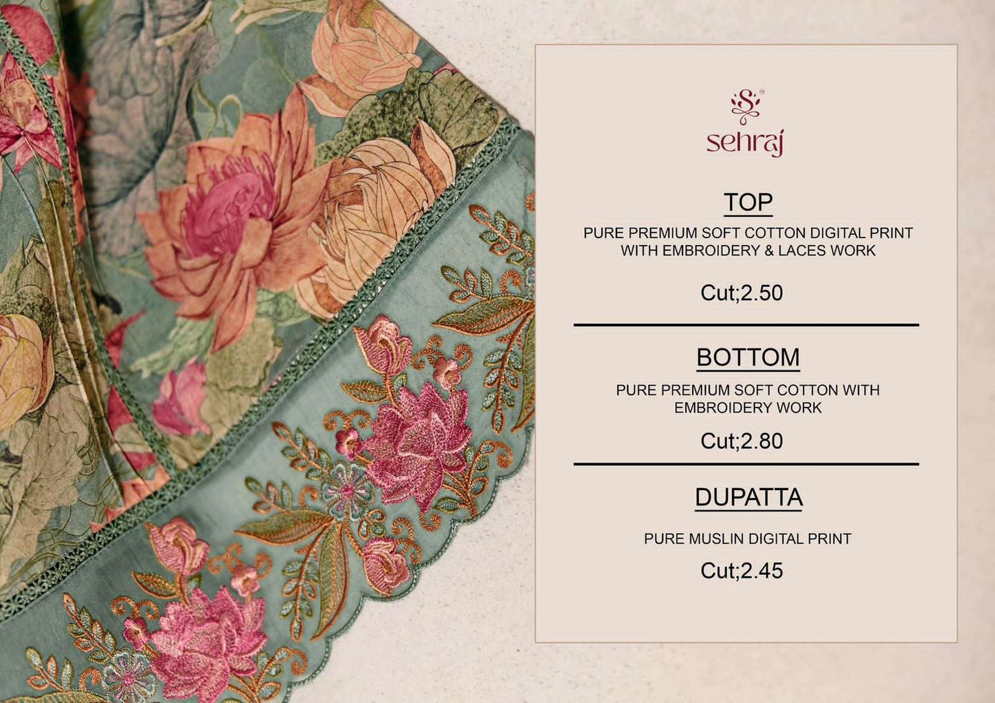 Sehraj Rang E Summer Premium Cotton Embroidered Dress Material