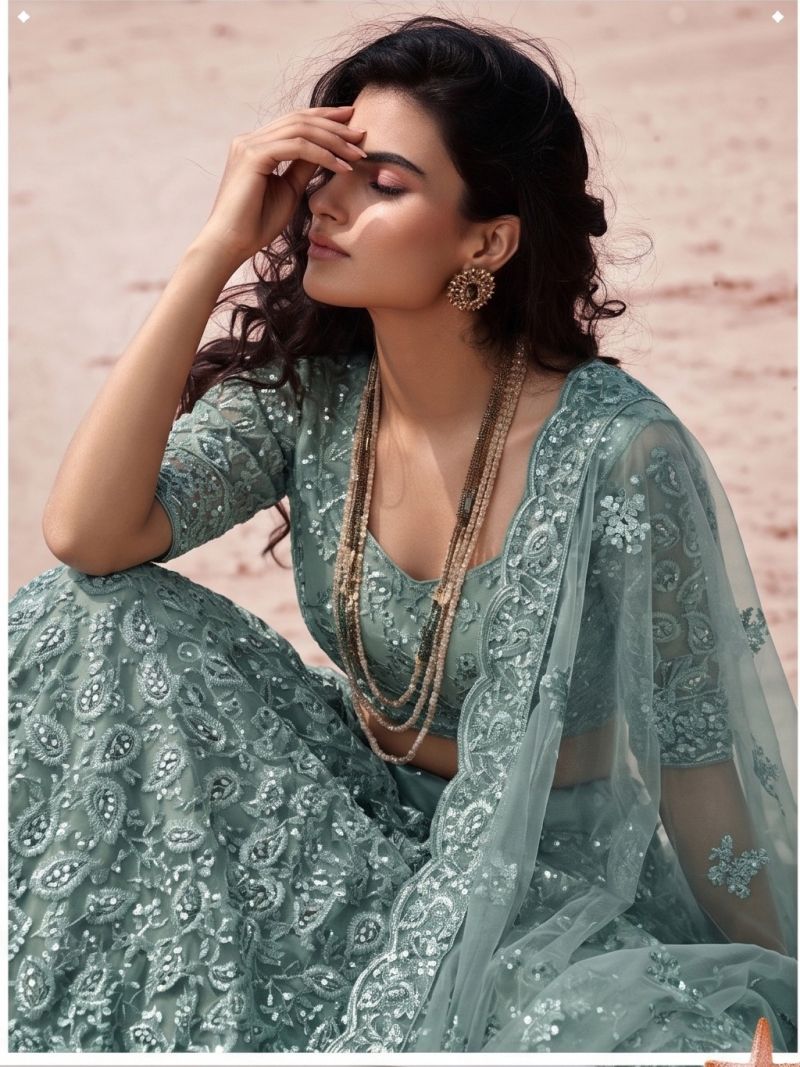 Senhora 7113 Pure Butterfly Net Embroidered Lehenga - Amrah Wholesale