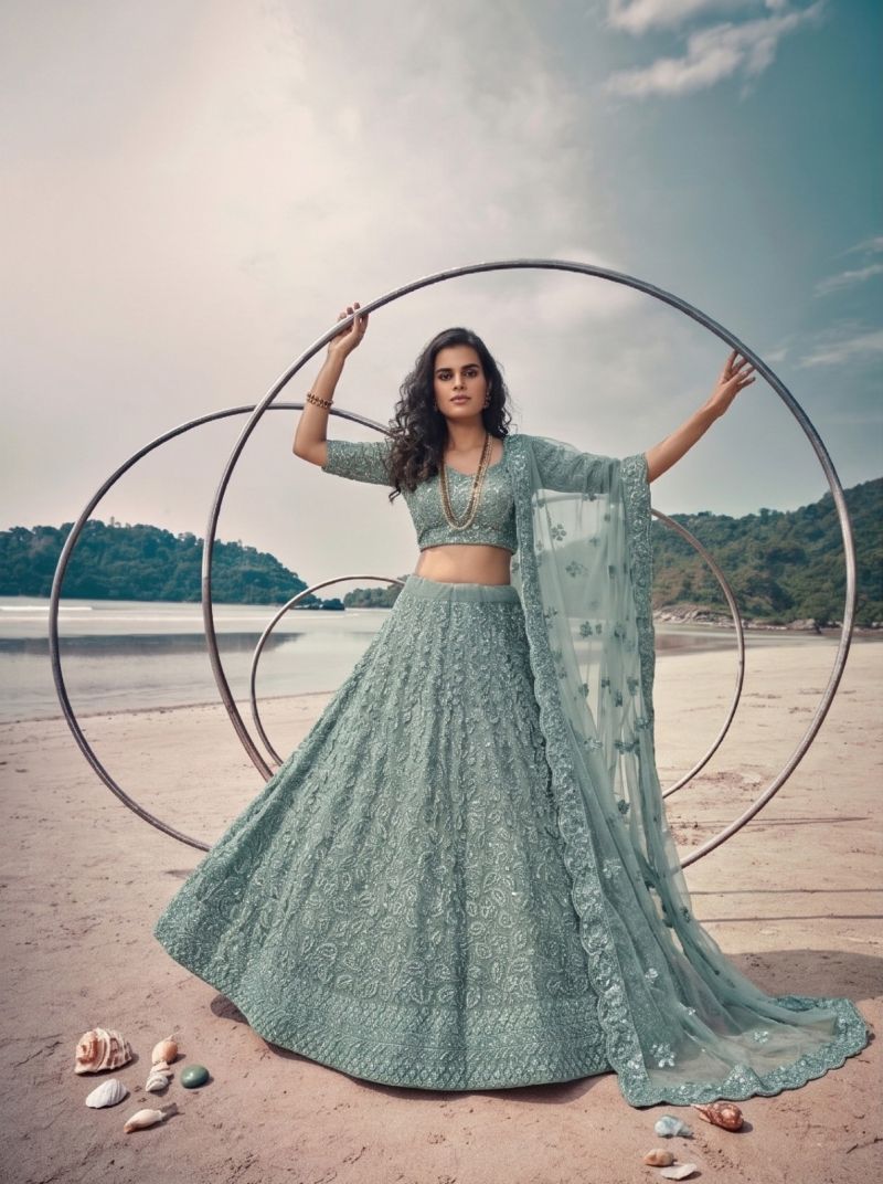 Senhora 7113 Pure Butterfly Net Embroidered Lehenga - Amrah Wholesale