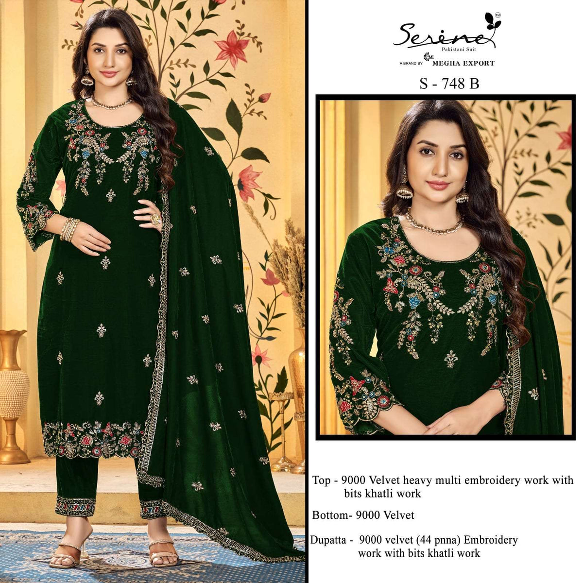 SERINE S-748 Velvet Embroidered Pakistani Salwar Suit