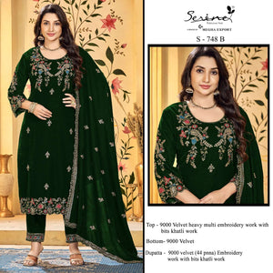 SERINE S-748 Velvet Embroidered Pakistani Salwar Suit