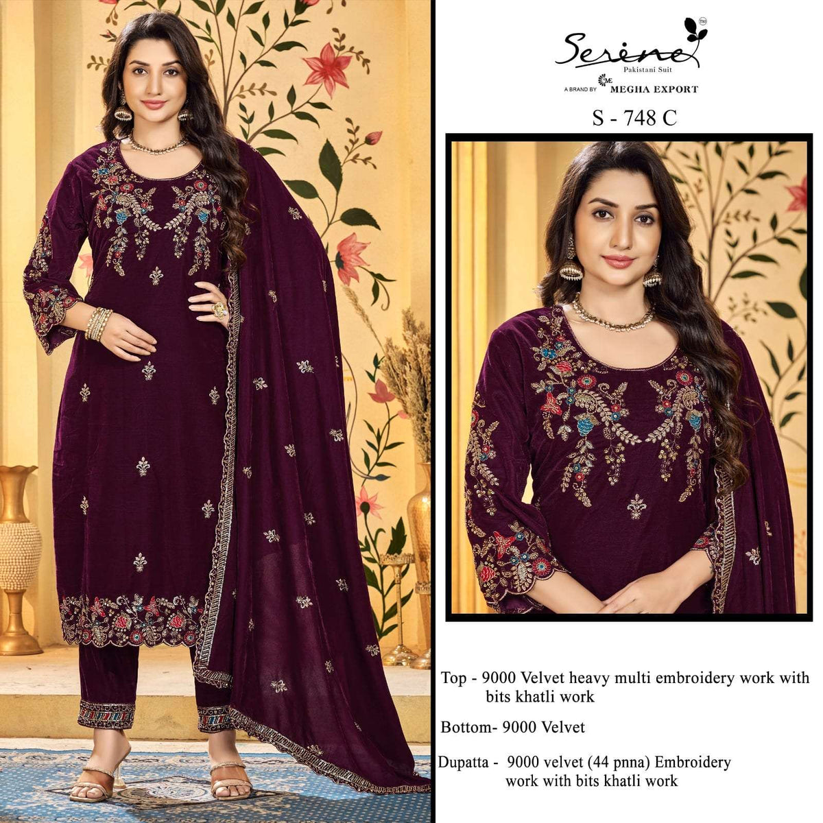 SERINE S-748 Velvet Embroidered Pakistani Salwar Suit