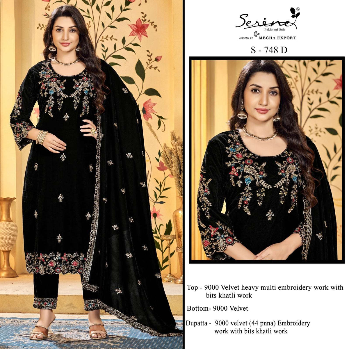 SERINE S-748 Velvet Embroidered Pakistani Salwar Suit