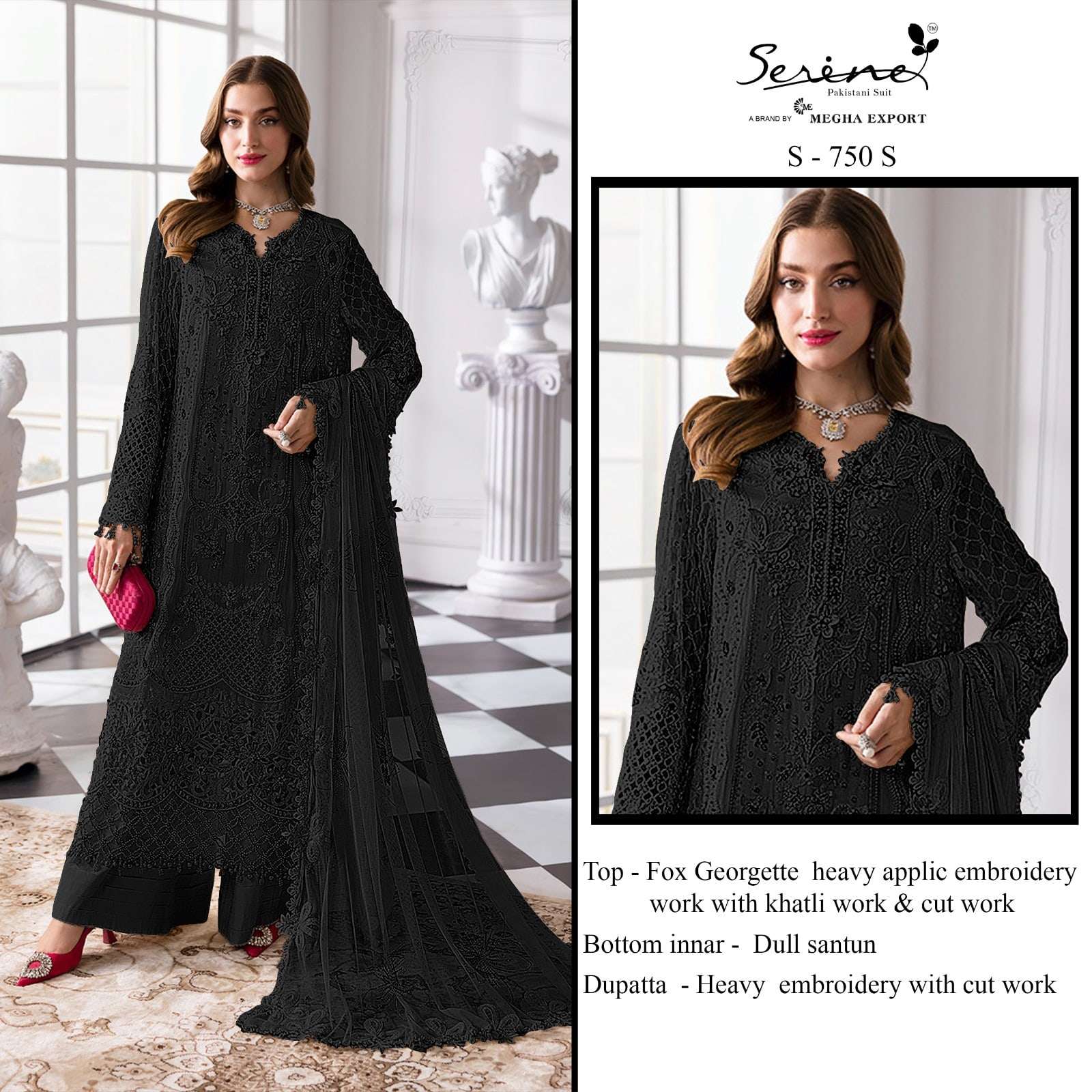 Serine S-750 Faux Georgette Embroidered Pakistani Suit Set