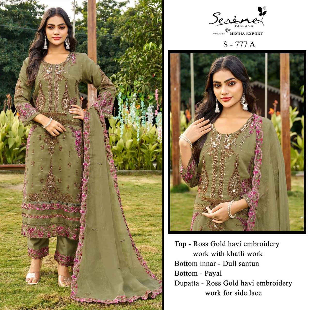 SERINE S-777 Rose Gold Khatli Work Semi Stitched Salwar Suit