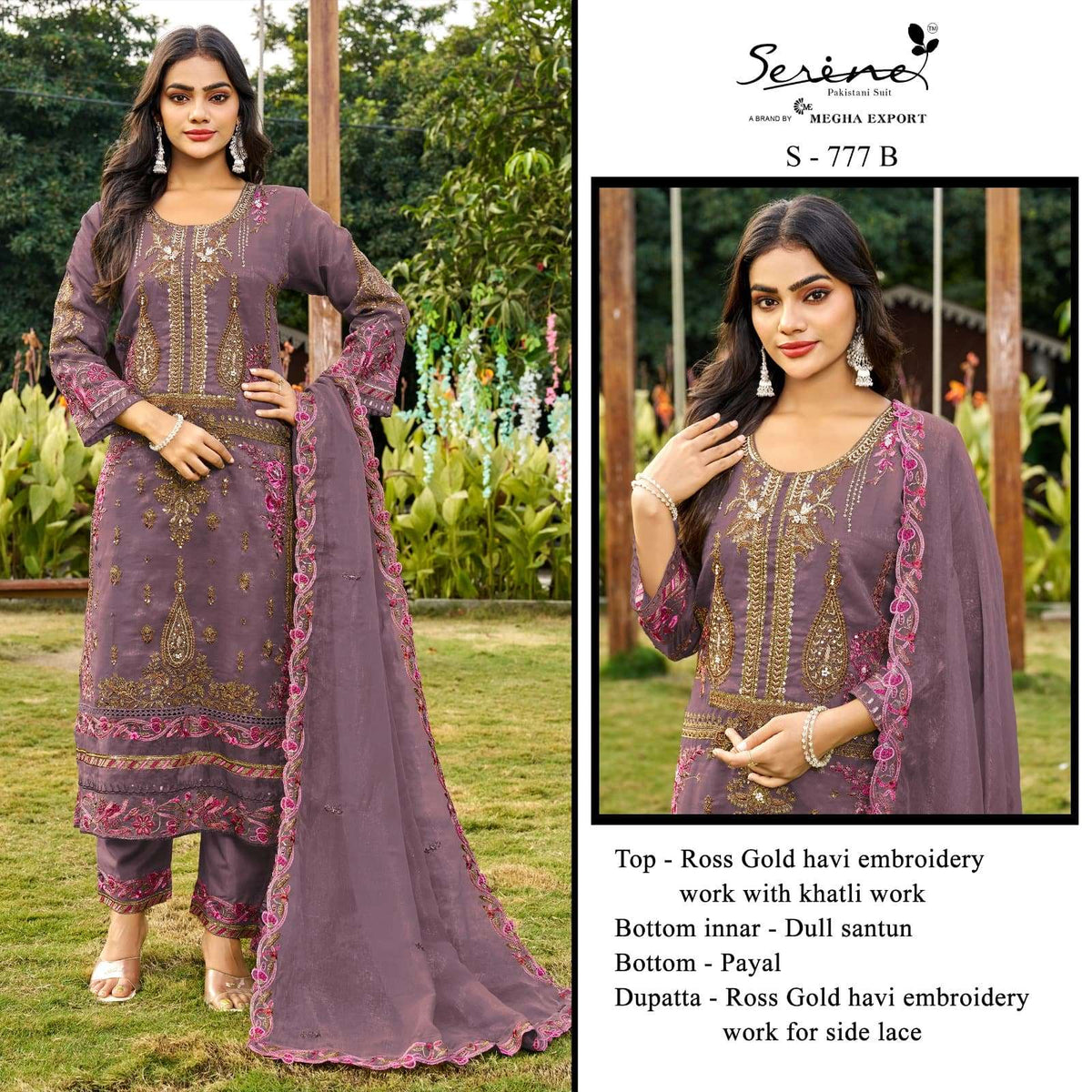 SERINE S-777 Rose Gold Khatli Work Semi Stitched Salwar Suit