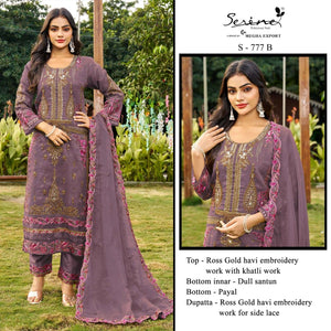 SERINE S-777 Rose Gold Khatli Work Semi Stitched Salwar Suit